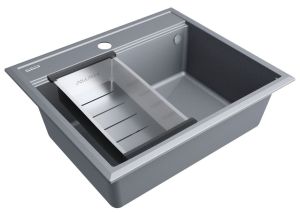Комплект Paulmark: мойка Stepia 60 и коландер Advance PM115951-GRM+A375-BS серый металлик/брашированная нержавеющая сталь