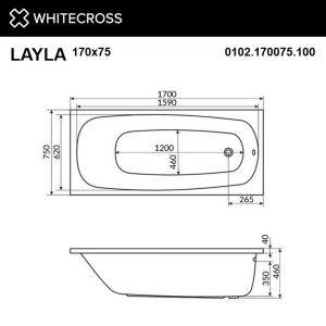 Гидромассажная ванна WHITECROSS Layla 0102.170075.100.ULTRANANO.CR 170x75 см Ultra Nano хром