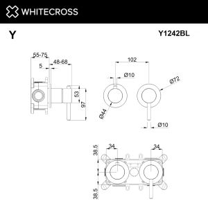 Смеситель скрытого монтажа на 2 потребителя WHITECROSS Y Y1242GM оружейная сталь