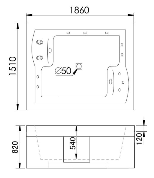 Акриловая ванна Gemy G9052 II B R 186x151x82