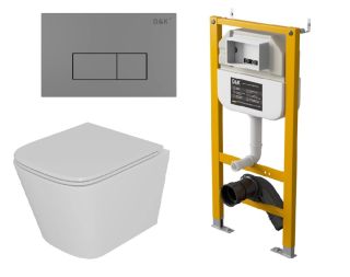 Комплект D&K Унитаз подвесной безободковый (торнадо) DT1436516, Инсталляция DI8050127, Клавиша смыва DB1499006  графит (DS1431632)