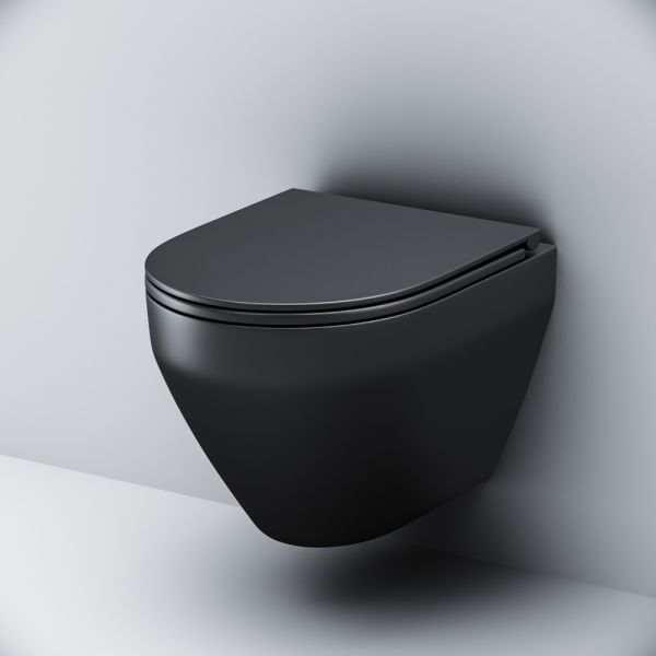 Унитаз подвесной Am.Pm Spirit 2.0  FlashClean с сиденьем микролифт чёрный матовый C701700MBSC Унитаз подвесной Am.Pm Spirit 2.0  FlashClean с сиденьем микролифт чёрный матовый C701700MBSC