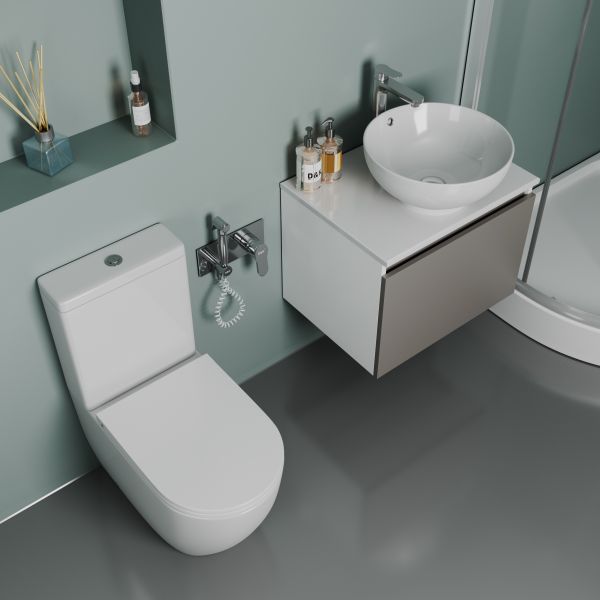 Унитаз-компакт D&K Matrix DT1397016 безободковый белый