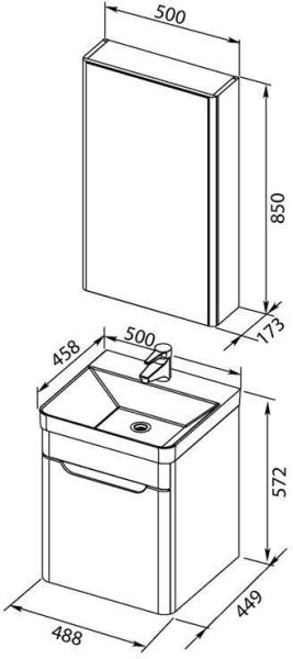 Тумба, раковина, зеркало Aquanet София 00203648