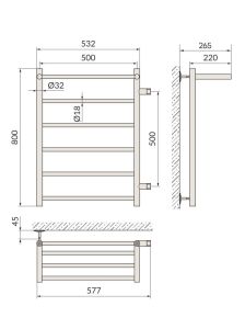 Полотенцесушитель водяной Indigo Line LLSHSW80-50R-б/п-50 с полкой 80x50 см хром