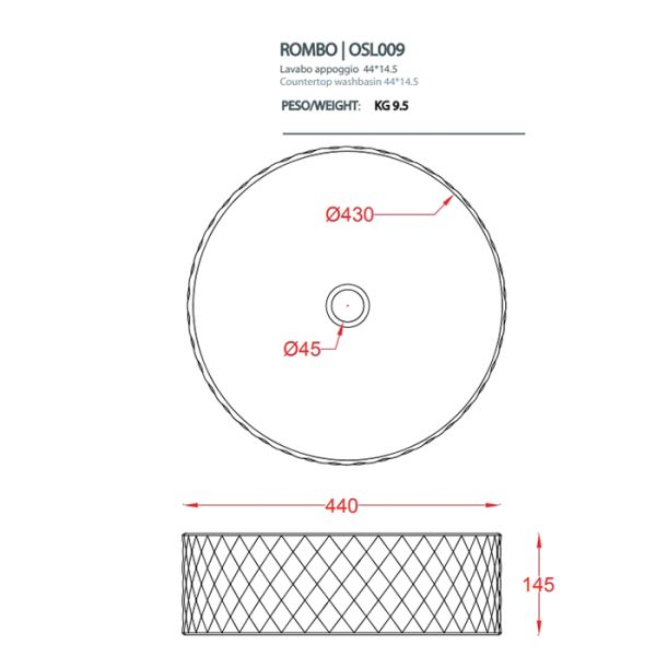 Раковина ArtCeram ROMBO OSL009 01 00 белая 44 см