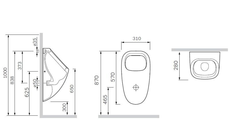 Am.Pm Spirit V2.0 C707005WH писсуар, скрытый подвод воды