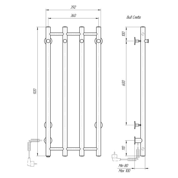 Полотенцесушитель электрический Domoterm Танго DMT 109-V4 36x92 EK L хром