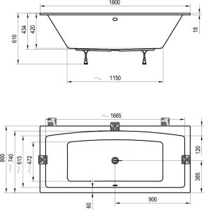 Ванна из литого мрамора Ravak FORMY 02 SLIM 180x80 C891300000