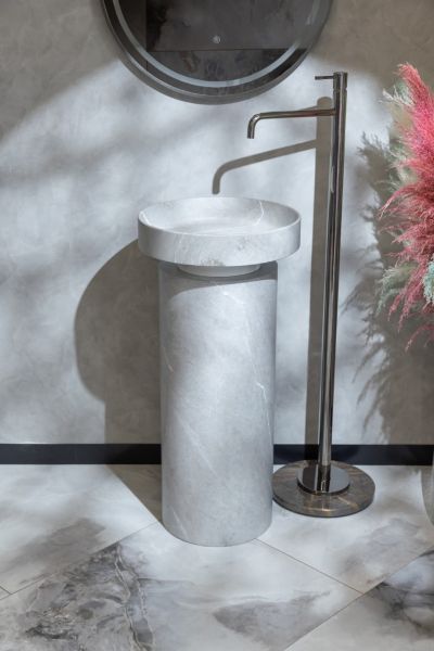 Накладная раковина с пьедесталом золото Armadi Art Sole Corian 801-GR+801-Base-GR Amani Grigio/серый