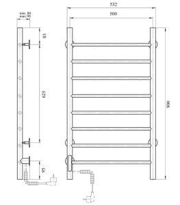 Полотенцесушитель электрический Domoterm Аврора DMT 109-8 50x90 EKTD L хром