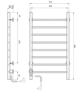 Полотенцесушитель электрический Domoterm Аврора DMT 109-8 50x90 EKTD L хром Полотенцесушитель электрический Domoterm Аврора DMT 109-8 50x90 EKTD L хром
