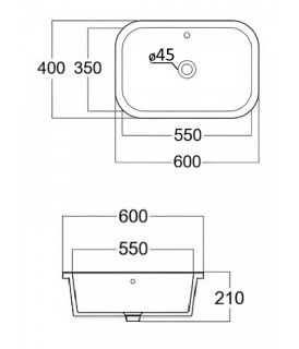 Раковина встраиваемая снизу Agger ASB03600 60 глянцевая белая, прямоугольная