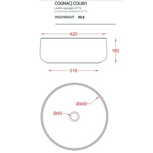 Раковина ArtCeram Cognac COL001 20 00 nero roma 42 см