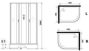Душевая кабина Niagara NG-33094-14RBKG с гидромассажем 100x90см серебро/матовое