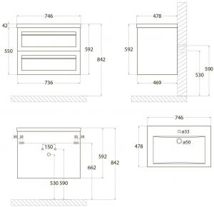 Подвесная тумба под раковину Art&Max Platino 75см бирюзовый матовый AM-Platino-750-2C-SO-TM