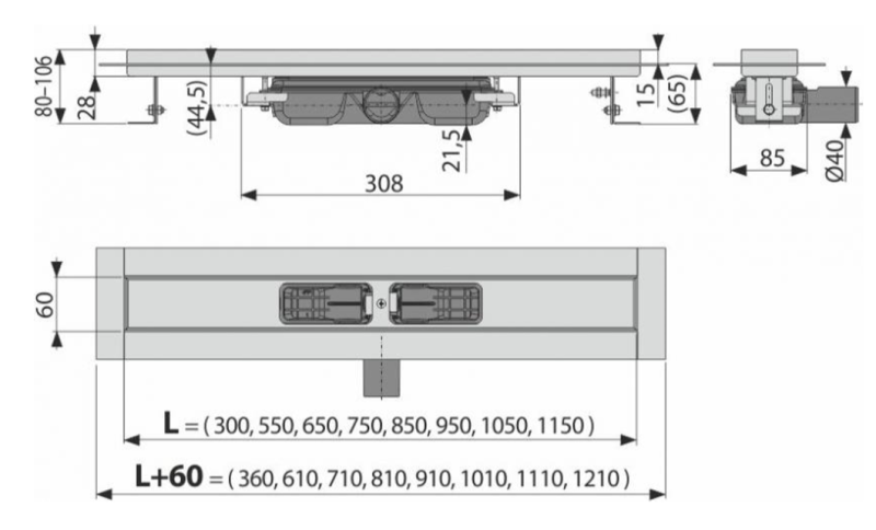 Душевой лоток AlcaPlast Professional Low для цельной решетки 95см хром APZ106-950