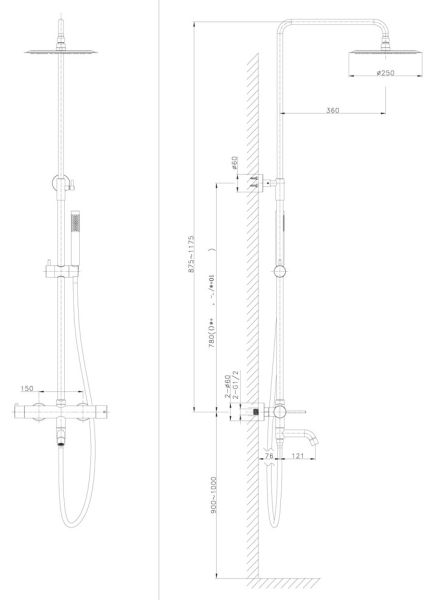 Душевая стойка Raiber Graceful RPB-006 чёрный матовый
