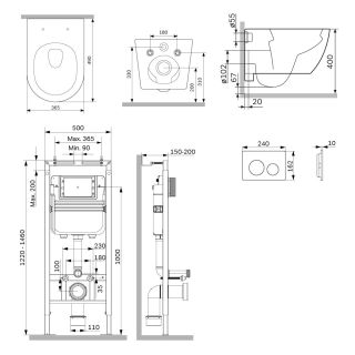 Инсталляция Am.Pm MasterFit IS130138.601900 с подвесным унитазом Aquaspin и чёрной клавишей смыва