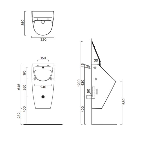 Catalano Писсуар c отв. под крышку Rimless 64x32 , покрытие Cataglaze+, цвет белый глянцевый