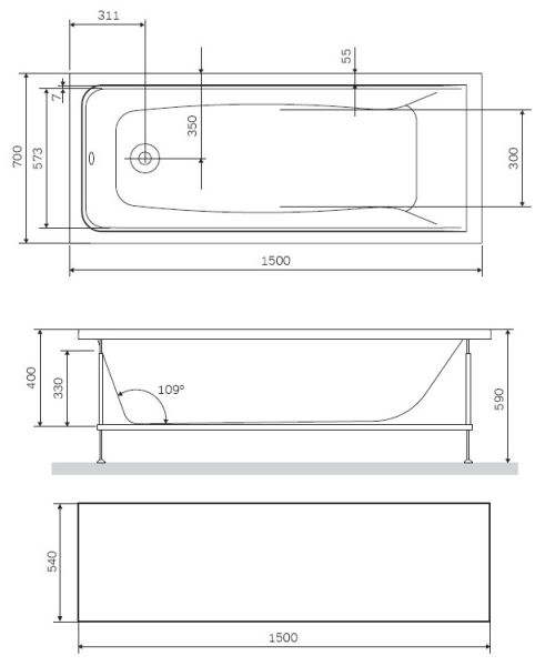 Фронтальная панель для ванны Am.Pm Gem 150x70см чёрный матовый W90A-150-070B-P