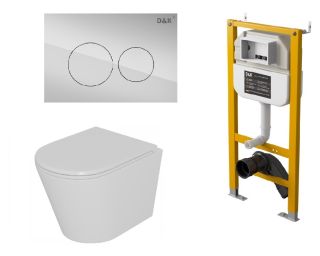 Комплект D&K Унитаз подвесной безободковый DT1026016, Инсталляция DI8050127, Клавиша смыва DB1529001.2, хром (DS1021615)