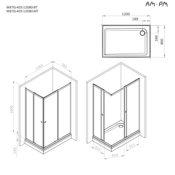 Душевой уголок AM.PM Sunny W87G-403-12080-BT профиль черный матовый 120x80 см