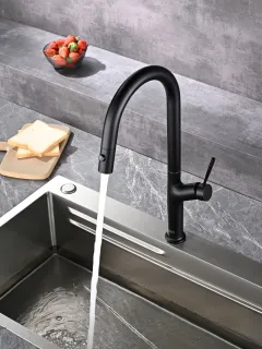 Смеситель для кухни AQUAme Cucina AQM9905MB с выдвижным изливом чёрный матовый