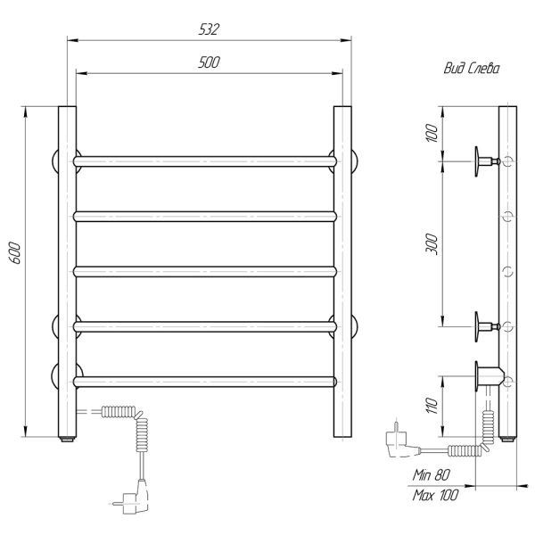 Полотенцесушитель электрический Domoterm Аврора DMT 109-5 50x60 EK L хром