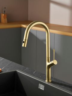 Смеситель для кухни AQUAme Cucina AQM9905BG с выдвижным изливом золото брашированное