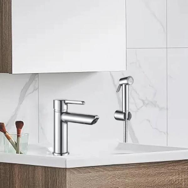 Смеситель для раковины с гигиеническим душем Shevanik S6071 хром