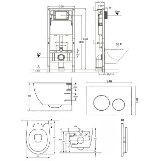 Инсталляция с унитазом Orange CI07-150W+APB155 кнопка смыва оружейная сталь