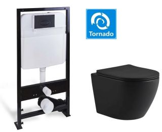 Комплект SantiLine SL-5025MB+SL-03 безободковый чёрный матовый унитаз с сиденьем микролифт и инсталляция с клавишей смыва чёрный матовый Комплект SantiLine SL-5025MB+SL-03 безободковый чёрный матовый унитаз с сиденьем микролифт и инсталляция с клавишей смыва чёрный матовый