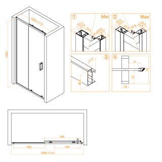 Душевая дверь RGW CL-14B 32091411-14 110 см профиль чёрный стекло прозрачное