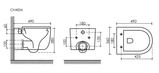 Подвесной унитаз Ceramica Nova Ulma CN4006MB безободковый чёрный матовый Подвесной унитаз Ceramica Nova Ulma CN4006MB безободковый чёрный матовый