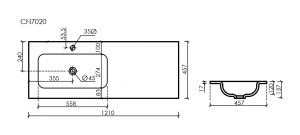 Раковина Ceramicanova Grace CN7020 с чашей слева 120 см белый