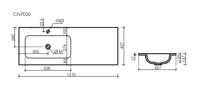 Раковина Ceramicanova Grace CN7020 с чашей слева 120 см белый