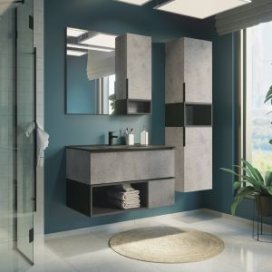 Comforty Тумба-умывальник Франкфурт 90 см 00-00006503 бетон светлый с черной раковиной