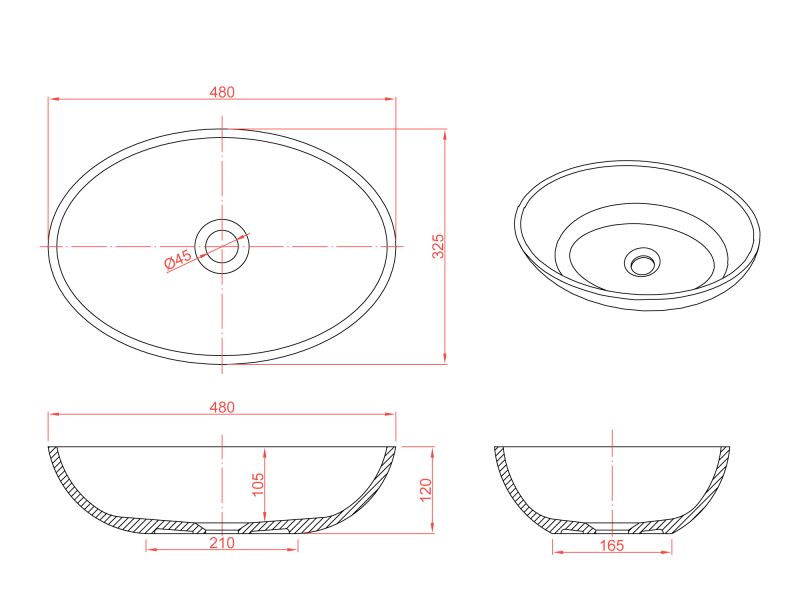 Раковина Montebianco Conca 12093 48 см белый матовый