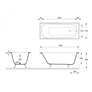 Ванна чугунная Delice Continental DLR230612R 150x70 с отверстиями под ручки