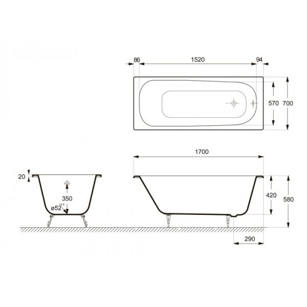 Ванна чугунная Delice Continental DLR230613 170x70