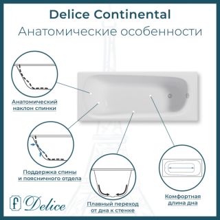 Ванна чугунная Delice Continental DLR230613-AS 170x70 с антискользящим покрытием Ванна чугунная Delice Continental DLR230613-AS 170x70 с антискользящим покрытием