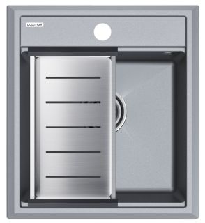 Комплект Paulmark: мойка Stepia 45 и коландер Advance PM114651-GRM+A375-BS серый металлик/брашированная нержавеющая сталь Комплект Paulmark: мойка Stepia 45 и коландер Advance PM114651-GRM+A375-BS серый металлик/брашированная нержавеющая сталь