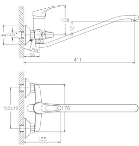 Смеситель для ванны Haiba HB2213-1 хром матовый