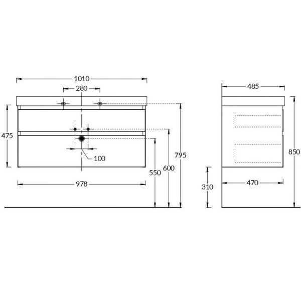 Тумба под раковину Kerama Marazzi Cubo CUB.100.2\WHT.M 100 см белый матовый