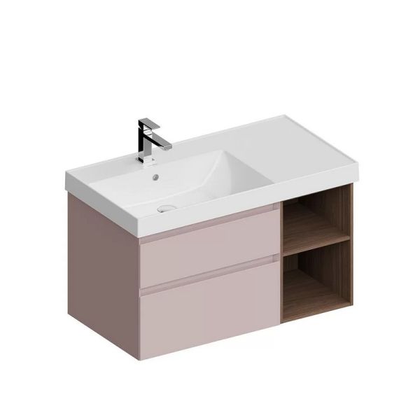 Тумба под раковину Kerama Marazzi Cubo CUB.90.2Lh\MAL.N левая 90 см мальва матовая/структурированный орех