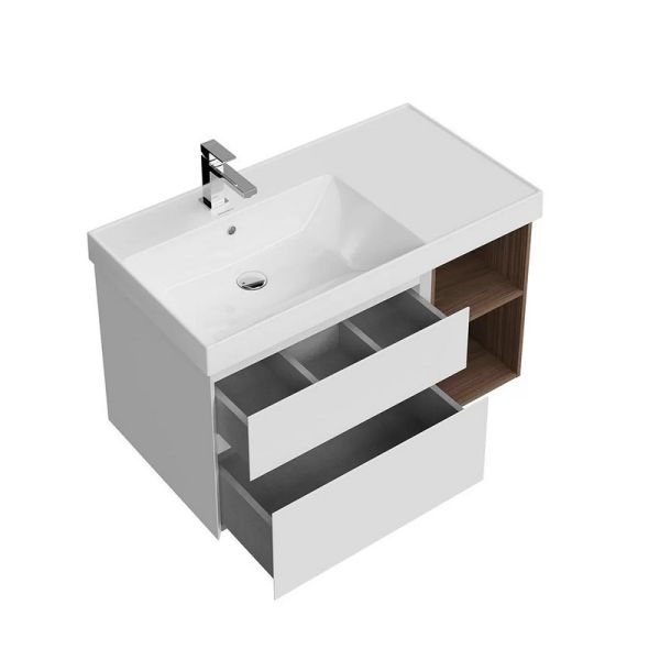 Тумба под раковину Kerama Marazzi Cubo CUB.90.2Lh\WHTM.N левая 90 см белый матовый/структурированный орех