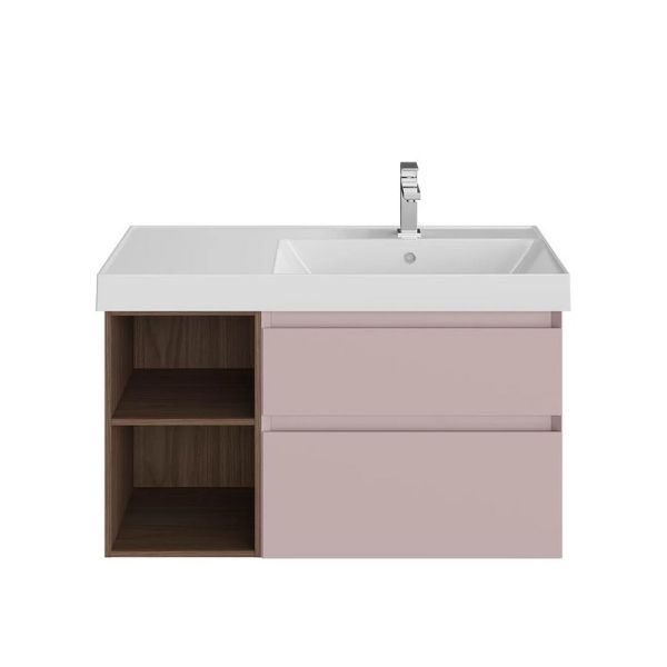 Тумба под раковину Kerama Marazzi Cubo CUB.90.2Rh\MAL.N правая 90 см розовый матовый/структурированный орех Тумба под раковину Kerama Marazzi Cubo CUB.90.2Rh\MAL.N правая 90 см розовый матовый/структурированный орех