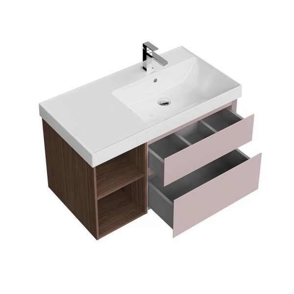 Тумба под раковину Kerama Marazzi Cubo CUB.90.2Rh\MAL.N правая 90 см розовый матовый/структурированный орех Тумба под раковину Kerama Marazzi Cubo CUB.90.2Rh\MAL.N правая 90 см розовый матовый/структурированный орех