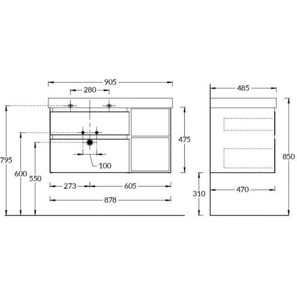 Тумба под раковину Kerama Marazzi Cubo CUB.90Lh\LIM левая 90 см лимо матовый/древесина